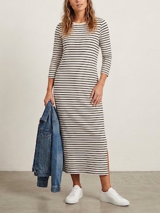 Pomander Place Navy Stripe Gio 3/4 Sleeve Jersey Maxi Dress